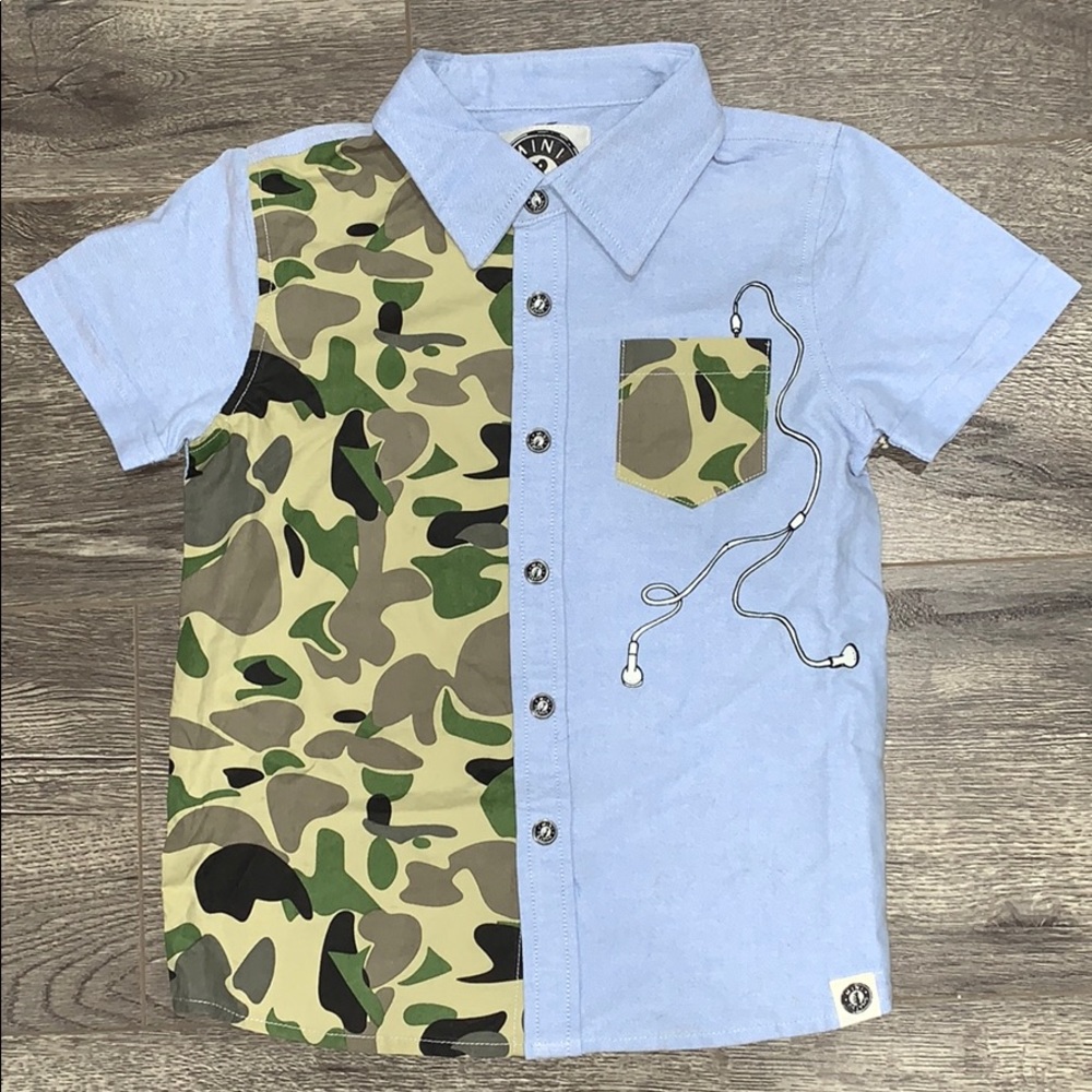 Mini Shatsu Camo Button Down Shirt Sz 3